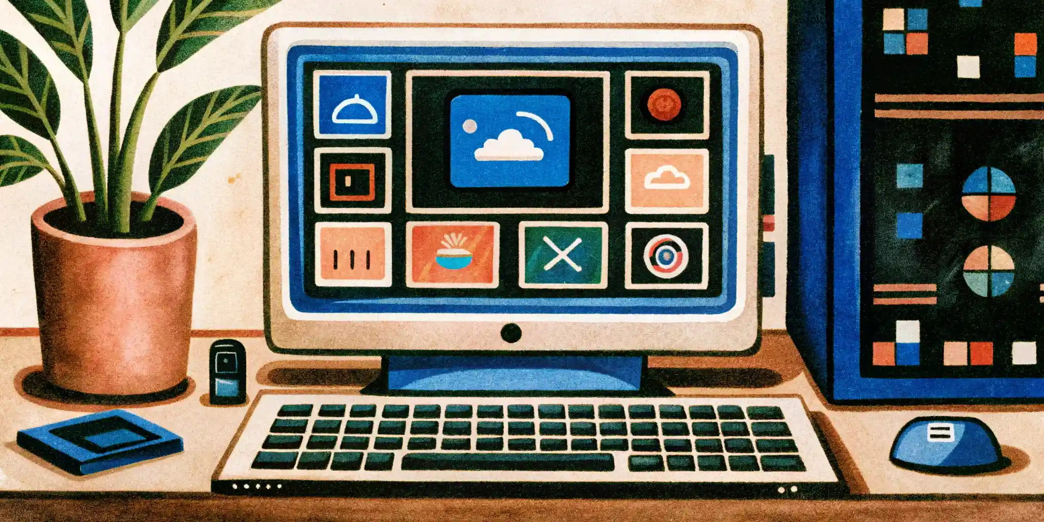 an old computer with icons on it