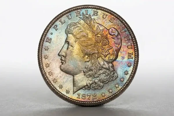 Macro shot of an 1878 Morgan dollar coin