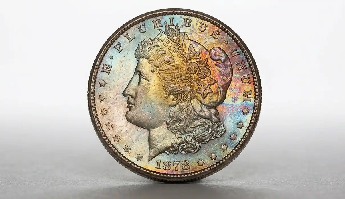 Macro shot of an 1878 Morgan dollar coin